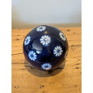 Vintage Deep Blue Chinese Porcelain Chinoiserie Carpet Ball